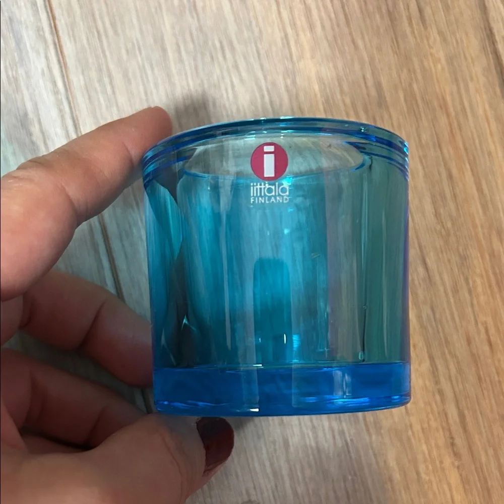 Iittala Kivi tealight glass candle holder, in a blue or turquoise color set of 2